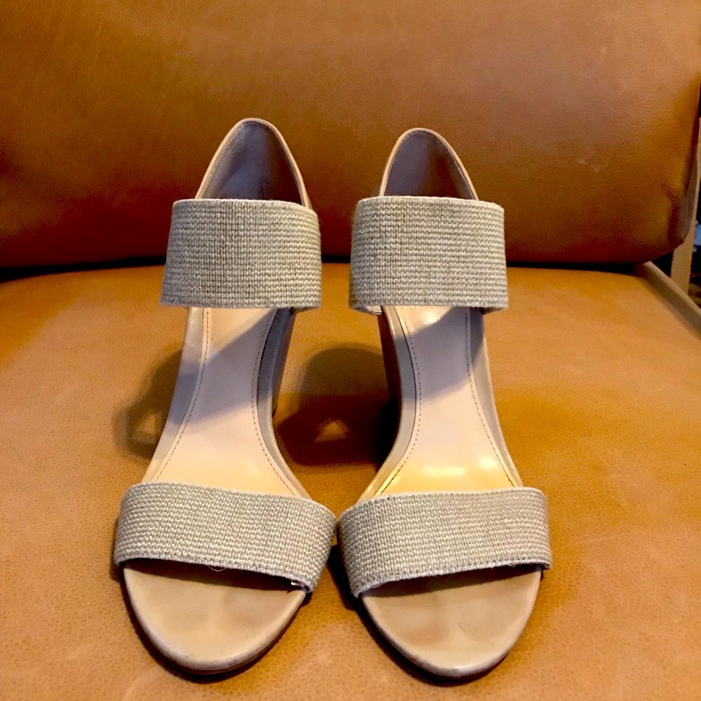 Vince Camuto Stretchy Strap Nude Wedge Heels, 8.5